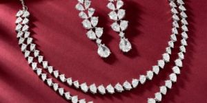 925 Sterling Silver Pear Shaped Diamond Necklaces Set