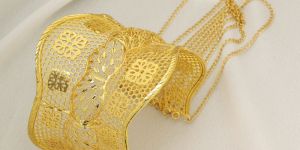 Delicate Gold Filigree Cuff with Swirl Patterns Kada
