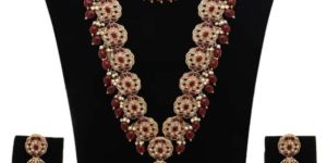 Emerald Glow Reverse AD Stone Mehandi Plated Chandbali Long Necklaces Set.