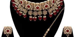 Floral Square Splendor Mehandi plated Reverse AD Choker Necklaces set.