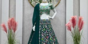 Green Fox Georgette Thread Sequin Work Lehenga