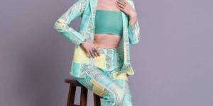Rama Green Cotton Blend Printed 3 Piece Co-Ord Set
