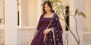 Vichitra Silk Readymade Gown with Dupatta