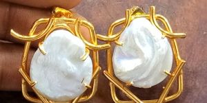 Golden Baroque Pearl Earrings