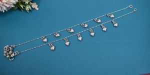 Chained Heart Drop Silver Anklets