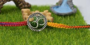 Divine Om Round Ball Fusion Silver Rakhi