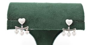 Solitaire Stone Heart Shaped Silver Earrings