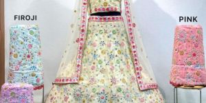 Cream Net Lehenga Choli