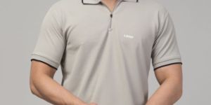 Polyster Light Grey Mens Polo T-Shirt
