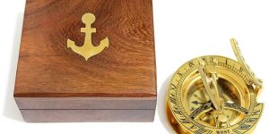 Solid brass sundial compass -West London Sundial With Wooden Case