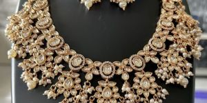 Gold Plated Pure Brass Real Kundan Necklace Set