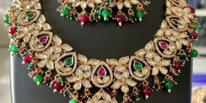 Multicolor Brass Ladies Kundan Necklace Set
