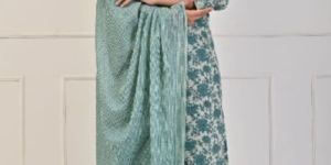 Cotton Floral Blue Smoke Suit Set