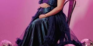 Blue Satin Maternity Gown