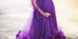 Purple Satin Maternity Gown