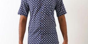 Mens Blue Checked Casual Shirts