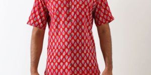 Mens Red Sanganeri Printed Shirt