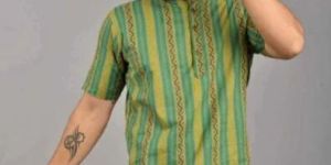 Mens Half Sleeves Green Short Kurta