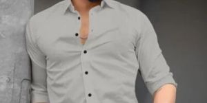 Mens Grey Plain Full Sleeves Shirt