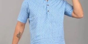 Mens Half Sleeves Blue Short Kurta