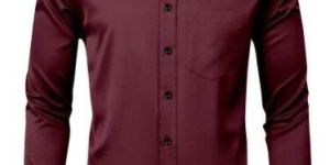 Mens Maroon Plain Cotton Shirt