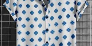 Mens White Printed Casual Half Sleeve Shirt