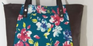Ladies Printed Leather Canvas Tote Bag