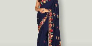 Tussar Silk Saree with Multi Coloured Floral Hand Embroidery