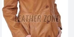 Ladies Tan Brown Leather Long Coat