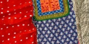 Ajrakh Neck Work Unstitched Suit with Bandhani Dupatta