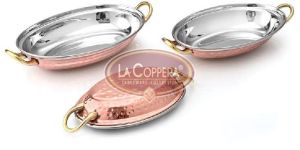 Copper and Stainless Steel Oval Entree Dish