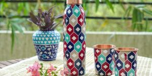 Printed Copper Bottle with 2 Glass Set
