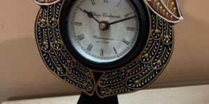 Wooden Peacock Table Clock