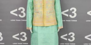 Less Than Three Jacquard Kid's Koti Kurta Unstitched Fabric