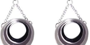 Black Cats Eye with Silver Plated 3 Layer Earrings