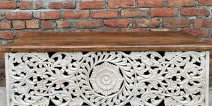 Hand Carved Wooden Storage Trunk