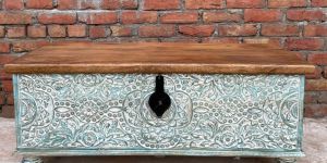 Hand carved wooden storage trunk/chest