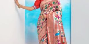 AF277 Ladies Red Zari Woven Banarasi Silk Paithani Saree with Blouse