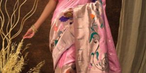 AF279 Baby Pink Zari Woven Banarasi Silk Paithani Saree with Blouse