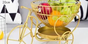 Indo Art Collection Stainless Steel Multi-Layer Desktop Fruit Storage Basket Decor Bicycle Shaped