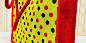 Jute Grocery Jute Bag Dotted Print with Zipper Lock And Cotton Web Handles