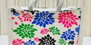 Printed Cotton Canvas Bag with Zipper Lock