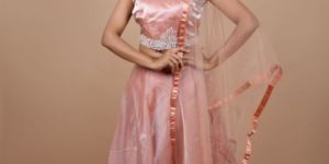 Ladies Peach Satin Lehenga Choli