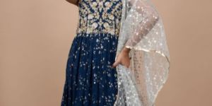 Ladies Teal Blue Embroidered Gown