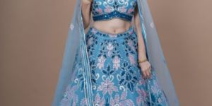 Ladies Teal Blue Heavy Embroidery Work Lehenga Choli