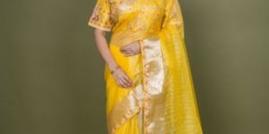 Ladies Yellow Cotton Silk Saree