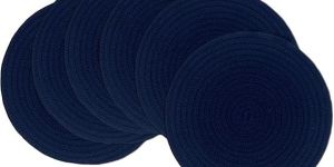 Blue Hand Braided Round Natural Jute Carpet