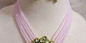 Glass Crystal Beaded Kundan Multilayer Necklace Earring Set