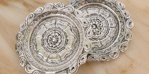 German Silver Pooja Thali, Prasadam Plate Silver
