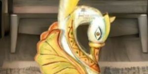 Wooden Hand-Painted Peacock Table